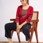 Maroon Cotton Top with Ajrakh Printed Panel & Bow Back Design