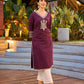 Elegant Purple Cotton Kurta with Intricate Contrast Thread Embroidery & Minimal Embellishment