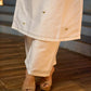 Contemporary White Chanderi Kurta with Minimal Hand Thread Embroidery & Gotapatti Work
