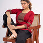 Maroon Cotton Top with Ajrakh Printed Panel & Bow Back Design