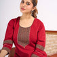 Maroon Cotton Top with Ajrakh Printed Panel & Bow Back Design