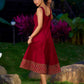 Maroon Sweetheart Neckline Dress With Ajrakh Printed Hemline