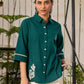 Classic Green Cotton Shirt Featuring Delicate Handcrafted Embroidery