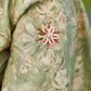 Enchanting Sage Green Saree with All-Over Foil Floral Print & Golden-Orange Trim Detail with Hand Embroidered Pallu