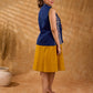 Elegant Navy Blue Cotton Sleeveless Jacket with Indigo Hand Kantha Side Panel & Contrasting Button and Collar Detail