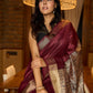 Heritage Ghicha silk in deep maroon, Madhubani-printed pallu elegance
