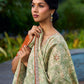 Enchanting Sage Green Saree with All-Over Foil Floral Print & Golden-Orange Trim Detail with Hand Embroidered Pallu
