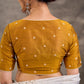 Blouse à encolure cœur en mélange coton et soie moutarde avec broderie buti perlée