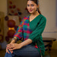 Vibrant Checkered Handloom Cotton Wrap Style Top with Plain Green Combination