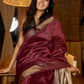 Heritage Ghicha silk in deep maroon, Madhubani-printed pallu elegance