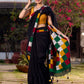 Graceful Black Cotton Saree with Vibrant Colorblock Patchwork