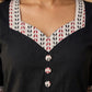 Timeless Black Cotton Kurta with Ajrakh Printed Sweetheart Neckline & Matching Sleeve Detail