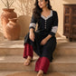 Timeless Black Cotton Kurta with Ajrakh Printed Sweetheart Neckline & Matching Sleeve Detail