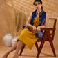 Elegant Navy Blue Cotton Sleeveless Jacket with Indigo Hand Kantha Side Panel & Contrasting Button and Collar Detail