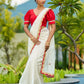 Traditional Ivory Chanderi Saree with Red-Gold Scalloped Border & Hand Embroidered Pallu