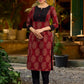 Stunning maroon Ajrakh kurta with an artisanal black pintuck patch.