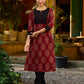 Stunning maroon Ajrakh kurta with an artisanal black pintuck patch.