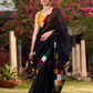 Graceful Black Cotton Saree with Vibrant Colorblock Patchwork