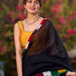 Graceful Black Cotton Saree with Vibrant Colorblock Patchwork