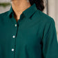 Classic Green Cotton Shirt Featuring Delicate Handcrafted Embroidery
