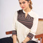 Cream Rayon Designer Top with Contrast Geometric Print Panel & Statement Pleats