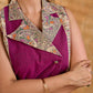 Elegant Madhubani jacket featuring magenta panels, asymmetrical closure, and a notch collar, enhanced with matching accents for a clean, tailored silhouette ideal for elevated corporate wear.