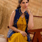 Elegant Navy Blue Cotton Sleeveless Jacket with Indigo Hand Kantha Side Panel & Contrasting Button and Collar Detail