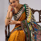 Vibrant yellow Bandhni print rayon saree with hand painted Madhubani art