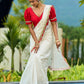 Traditional Ivory Chanderi Saree with Red-Gold Scalloped Border & Hand Embroidered Pallu