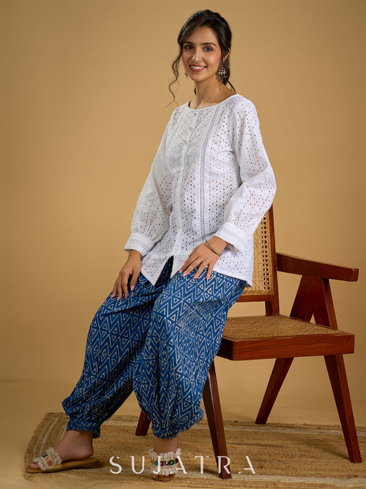 White hakoba cotton top - light ,elegant,and always in style - Indigo pant optional