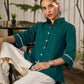 Classic Green Cotton Shirt Featuring Delicate Handcrafted Embroidery