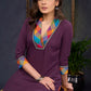 Elegant-Wine-Cotton-Straight-Cut-Kurta-Highlighted-With-Multicolour-Print-Design--Pant-Optional