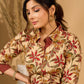 Blissful Beige Mul Cotton Floral Printed Kurta with Contrast Ajrakh Accents