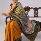 Vibrant yellow Bandhni print rayon saree with hand painted Madhubani art