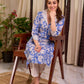 Breezy Blue Floral Print Cotton Kurta with Handcrafted Kantha Stitch White Collar & Cuffs