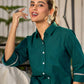 Classic Green Cotton Shirt Featuring Delicate Handcrafted Embroidery