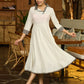 Monochrome Muse Off-White Flowy Dress with Checkered Accents