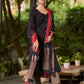 Classic Black Cotton Kurta with Classic Ajrakh Zigzag Printed Pant and Elegant Maroon Bandhani Dupatta with Traditional Ajrakh Printed Border