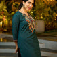 Graceful Teal Cotton Kurta Adorned with Intricate Paisley Embroidery
