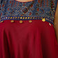 Exquisite Maroon Flared Top Featuring a Graceful Blue Ajrakh Yoke, Mirror Lace, and Delicate Silver Highlights