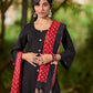 Classic Black Cotton Kurta with Classic Ajrakh Zigzag Printed Pant and Elegant Maroon Bandhani Dupatta with Traditional Ajrakh Printed Border
