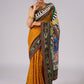 Vibrant yellow Bandhni print rayon saree with hand painted Madhubani art