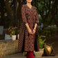Black Ajrakh Kurta Adorned with Side Gathers and Delicate Mirror Highlights