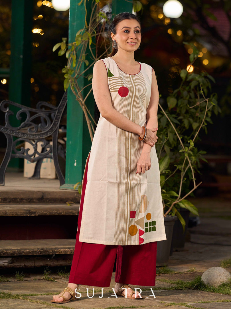 Contemporary Off-white hand block printed kurta with abstract geometric motifs