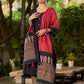 Classic Black Cotton Kurta with Classic Ajrakh Zigzag Printed Pant and Elegant Maroon Bandhani Dupatta with Traditional Ajrakh Printed Border
