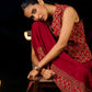 Maroon Sweetheart Neckline Dress With Ajrakh Printed Hemline