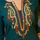 Graceful Teal Cotton Kurta Adorned with Intricate Paisley Embroidery