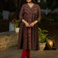 Black Ajrakh Kurta Adorned with Side Gathers and Delicate Mirror Highlights
