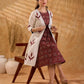 Timeless Off White Cotton Open Front Long Jacket with Ajrakh Applique and Tassel Detail