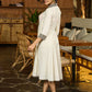 Monochrome Muse Off-White Flowy Dress with Checkered Accents